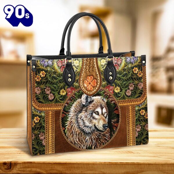 Wolf Leather Style Flower Leather Bag Gift For Wolf Lovers Christ Gifts Leather Bags  Gift For  Women Christmas