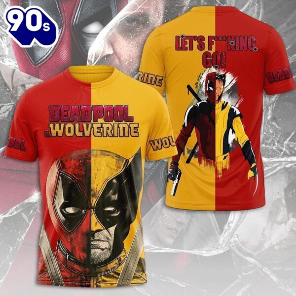 Wolverine And Deadpool Movie Tshirt Yellow And Red 3D T-Shir  For Fans