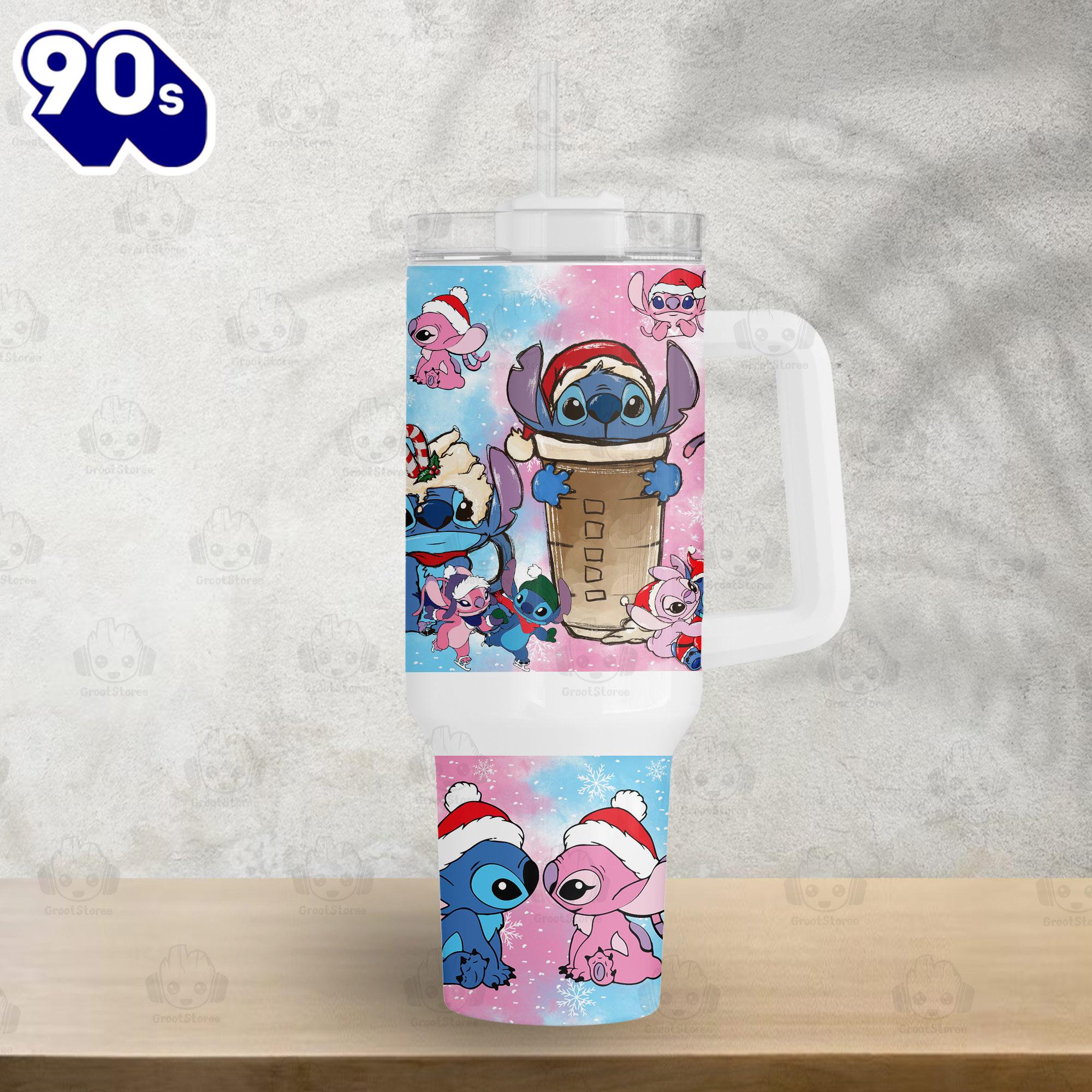 Xmas Lilo and Stitch Disney Cartoon Custom Stanley Quencher 40oz Stainless Steel Tumbler With Handle Xmas Lilo and Stitch Disney Cartoon Custom Stanley Quencher 40oz Stainless Steel Tumbler With Handle