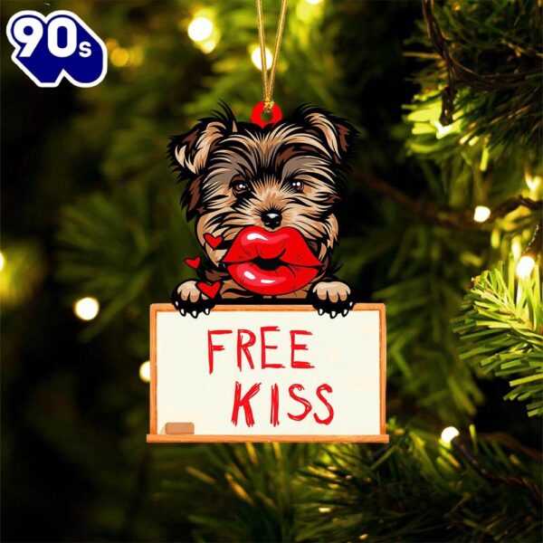 Yorkshire-Terrier Free Kiss Christmas Ornament, Gift For Christmas