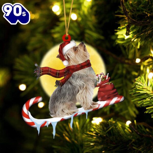 Yorkshire-Terrier On The Candy Cane Christmas Ornament, Gift For Christmas