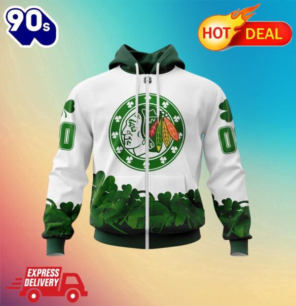 Zipper Hoodie Chicago Blackhawks, Happy St.Patrick Days Jersey