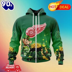 Zipper Hoodie NHL Detroit Red Wings Special Design For St. Patrick's Day