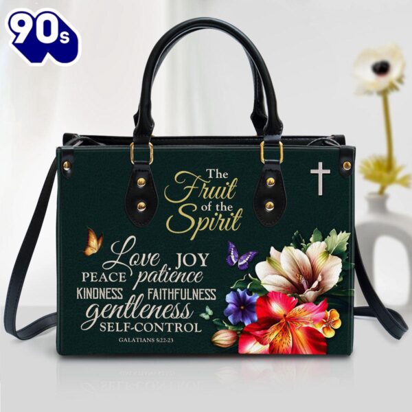 Zippered Flower Leather Handbag With Handle Galatians 522  Gift For  Women Christmas