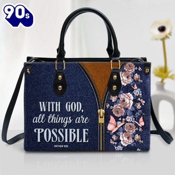 Zippered Leather Handbag With Handle With God All Things Are Possible Matthew 1926 Christ Gifts Leather Bags  Gift For  Women Christmas